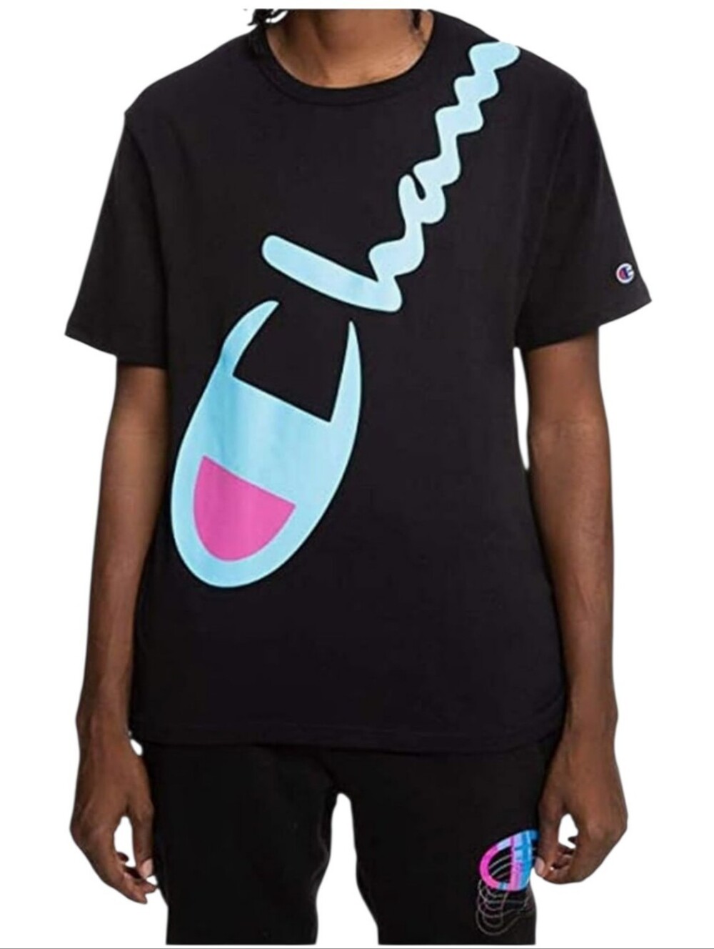Champion Men's Black Graphic Tee Shirt 100% Cotton Size Large